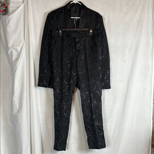 Black on Black Two Piece Floral Suit